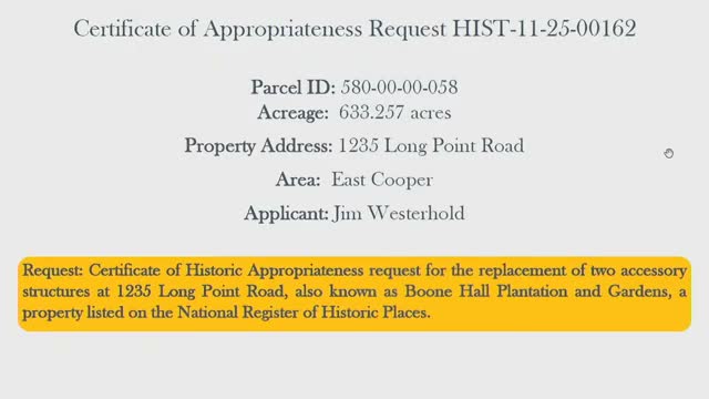 Historic Preservation Commission approves two accessory buildings at Boone Hall Plantation