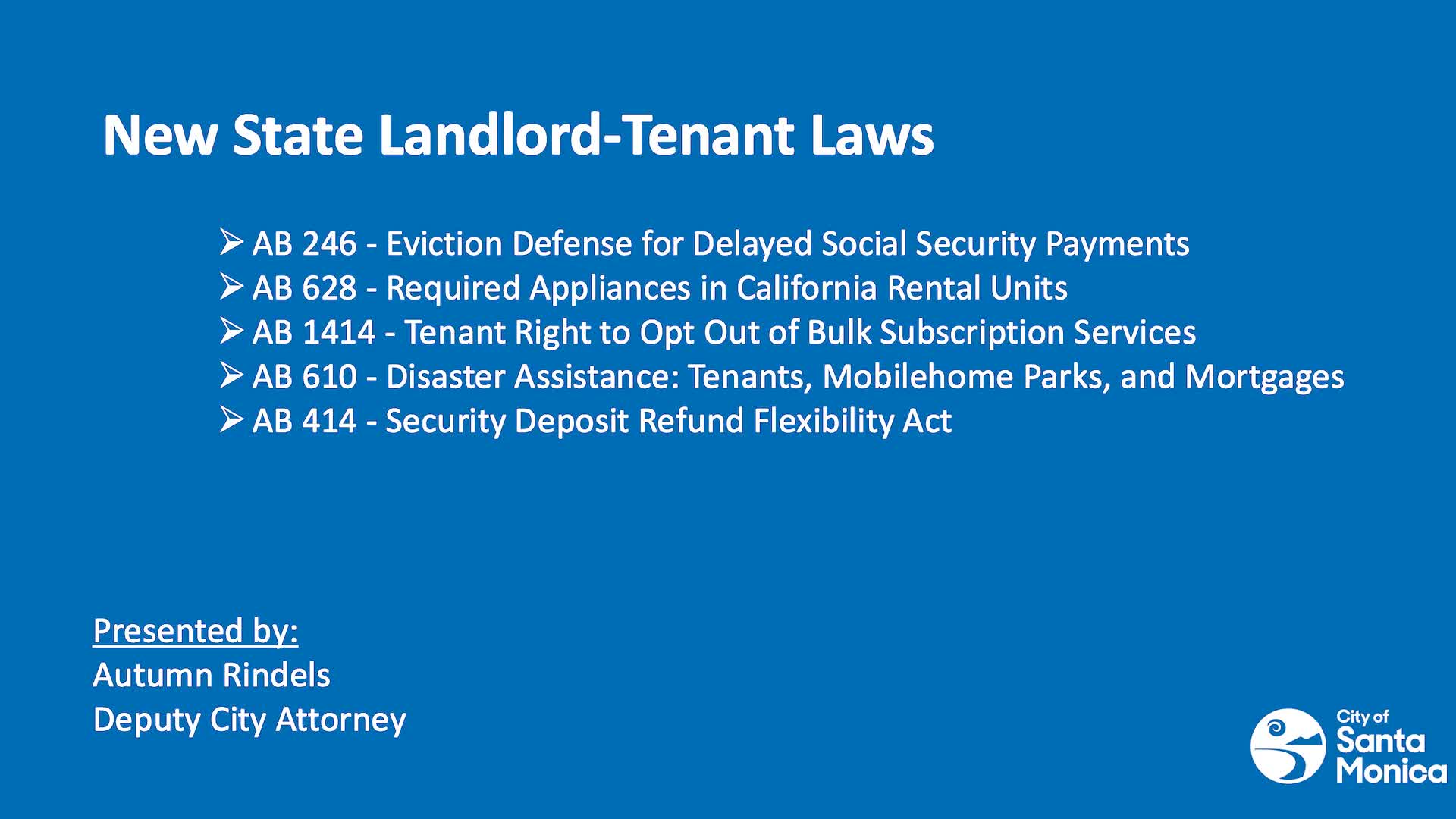 State landlord-tenant law changes take effect Jan. 1; Santa Monica staff outline tenant protections and landlord duties