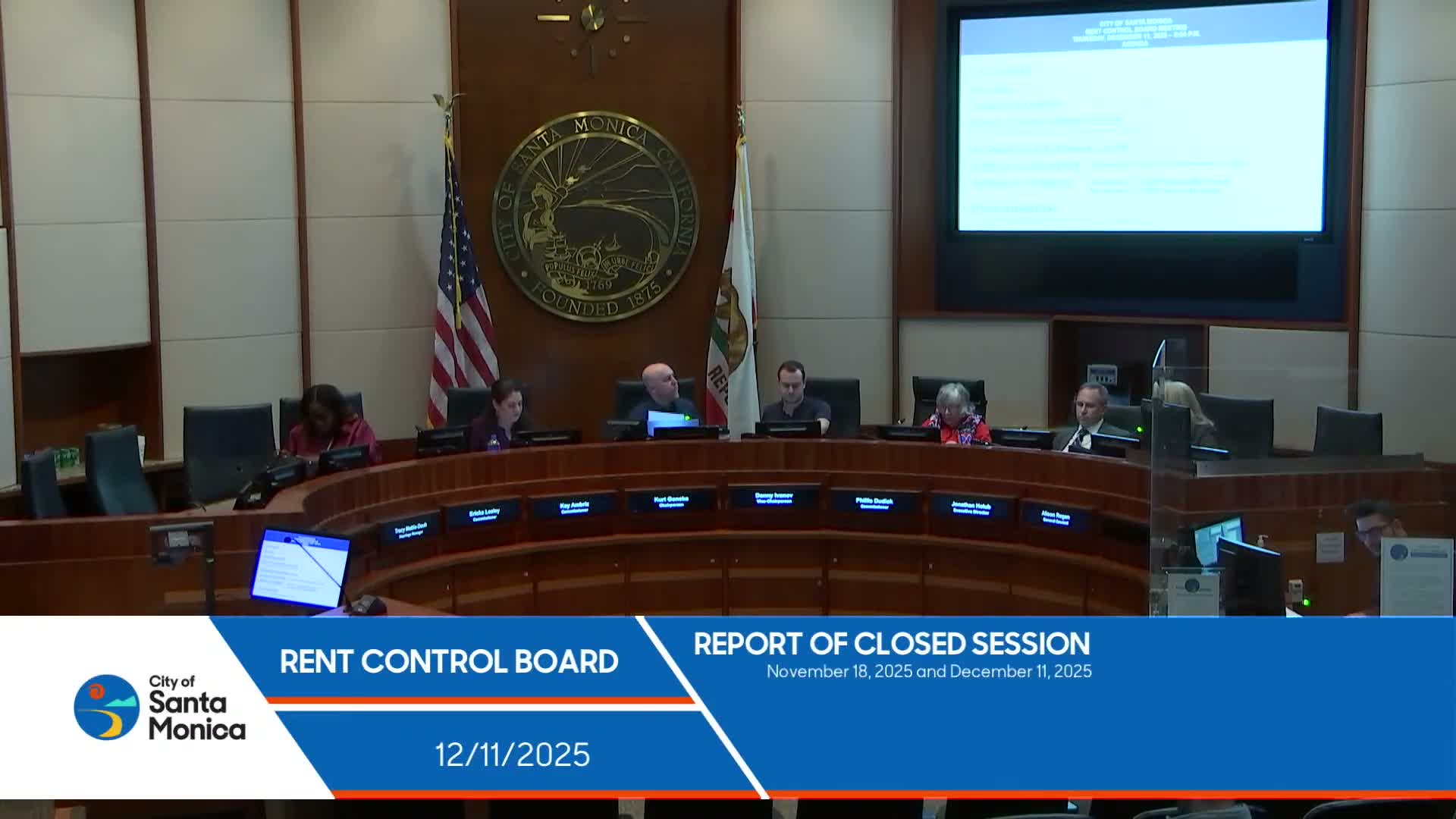 Santa Monica Rent Control Board grants owner‑occupancy exemption, approves recruiter for general counsel search