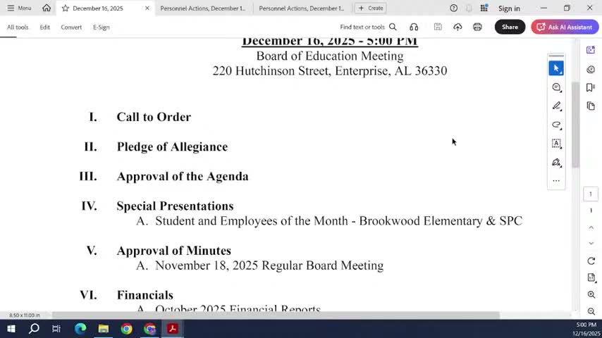 Enterprise City Schools honors students and staff at Dec. 16 board meeting