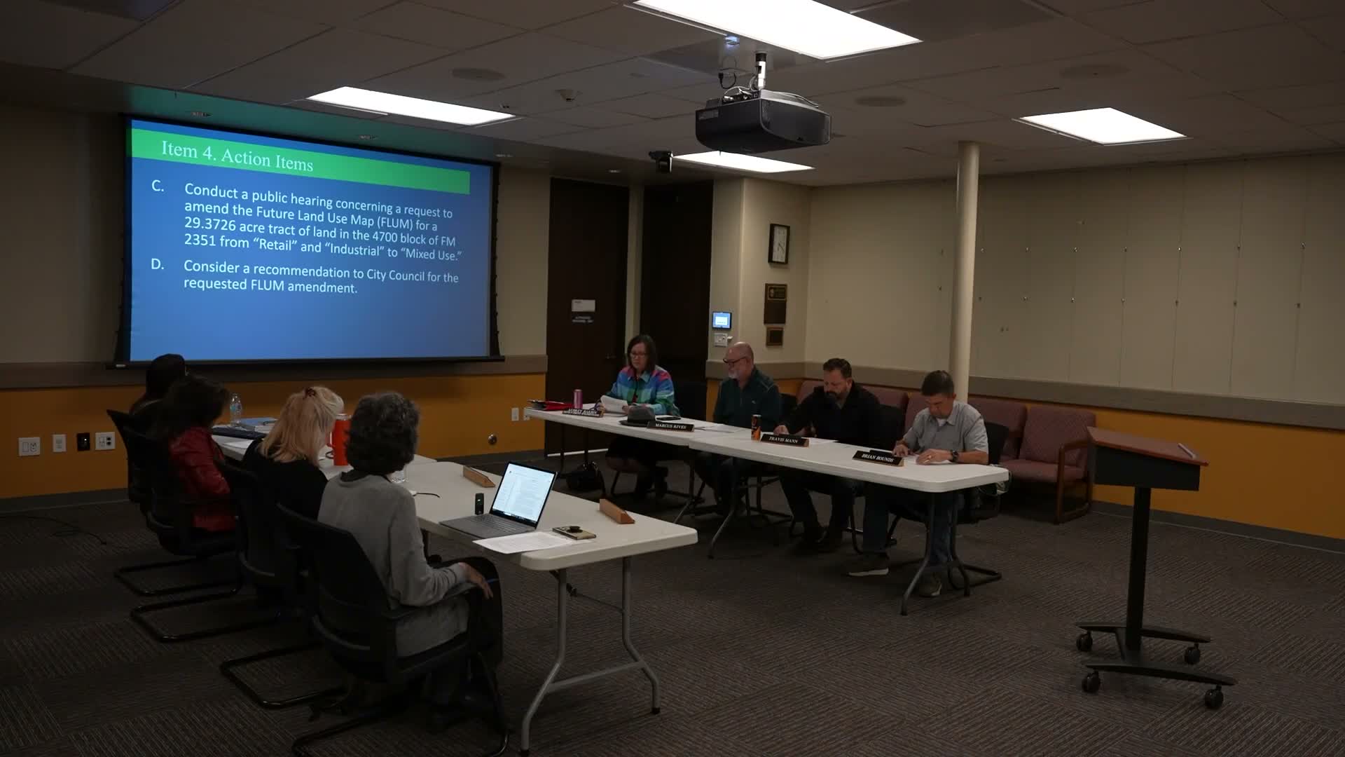 Commission recommends mixed‑use land‑use change and PUD rezoning at FM 2351 amid neighbor concerns