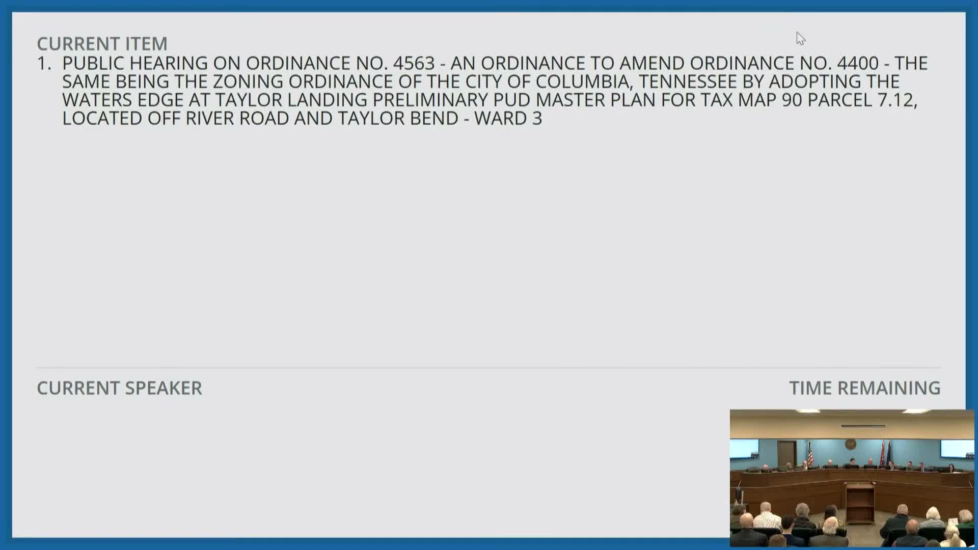 Taylor Landing neighbors oppose Water's Edge PUD; council advances ordinance on first consideration