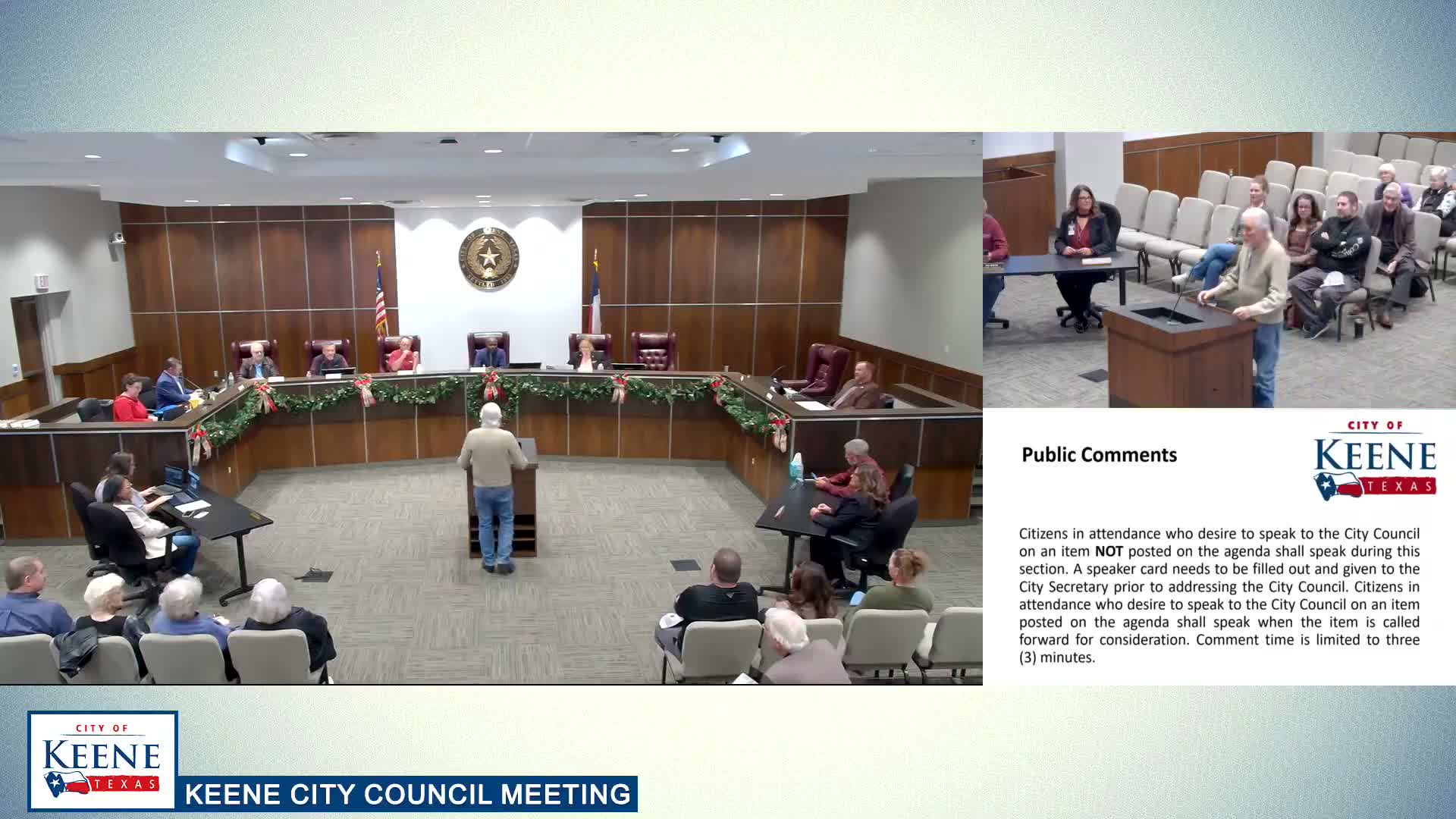 Residents praise parade volunteers and new park lighting; one resident warns of slippery sidewalk