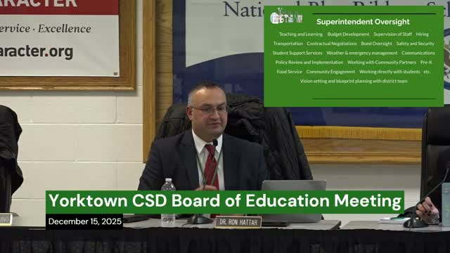 Yorktown board hears year‑in‑review and previews 2026 budget, facilities work