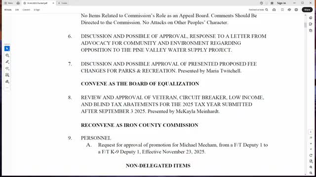 Iron County Commission backs water district, approves response to outside opposition on Pine Valley project