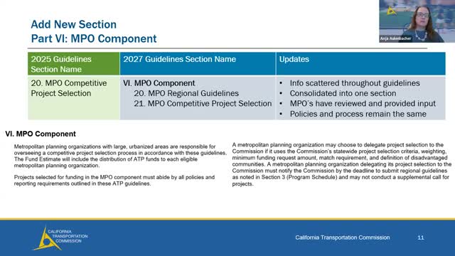 CTC consolidates MPO guidance into new Part 6 of ATP guidelines, staff says