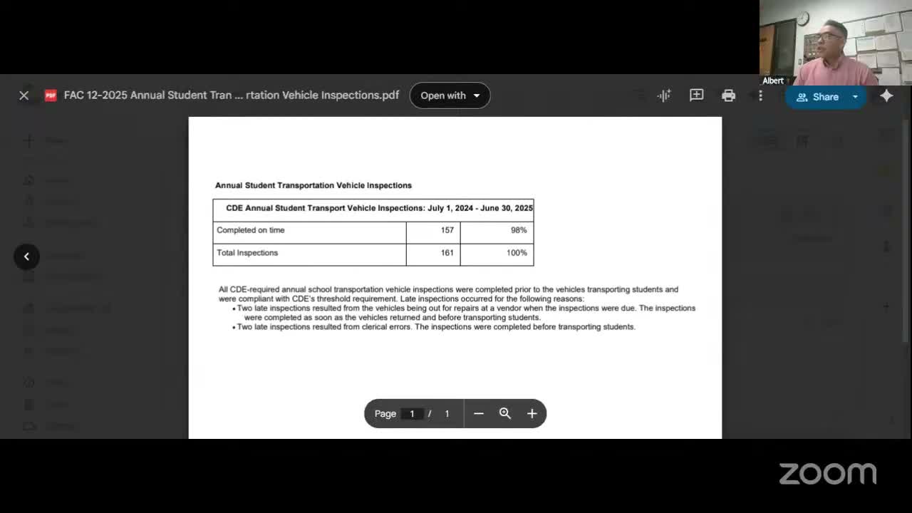 Transportation reports 98% on-time inspections for 2024-25; four late checks blamed on vendor and clerical issues