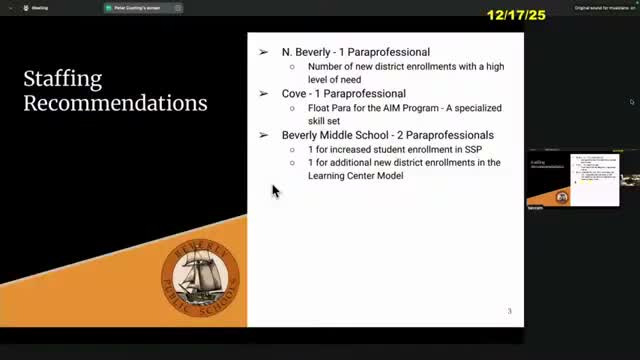 Committee approves four paraprofessionals, several policy edits and ratifies lunch‑monitor CBAs