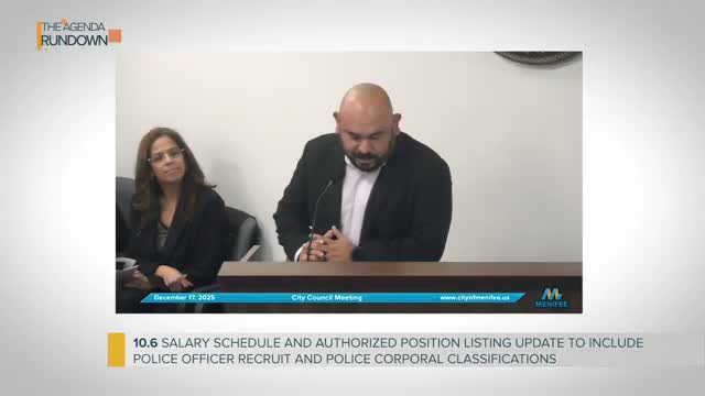 Menifee Council Adds Police Officer Recruit and Police Corporal Classifications