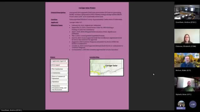 Governor approves Carriger Solar site‑certification; FSEC staff to meet on next steps