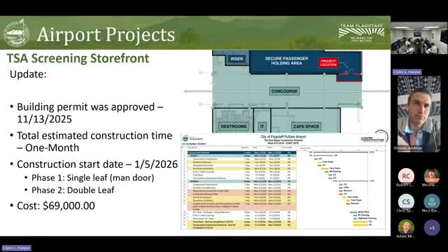 Flagstaff Airport outlines TSA checkpoint upgrade, snow‑removal facility timeline and terminal landscaping plan