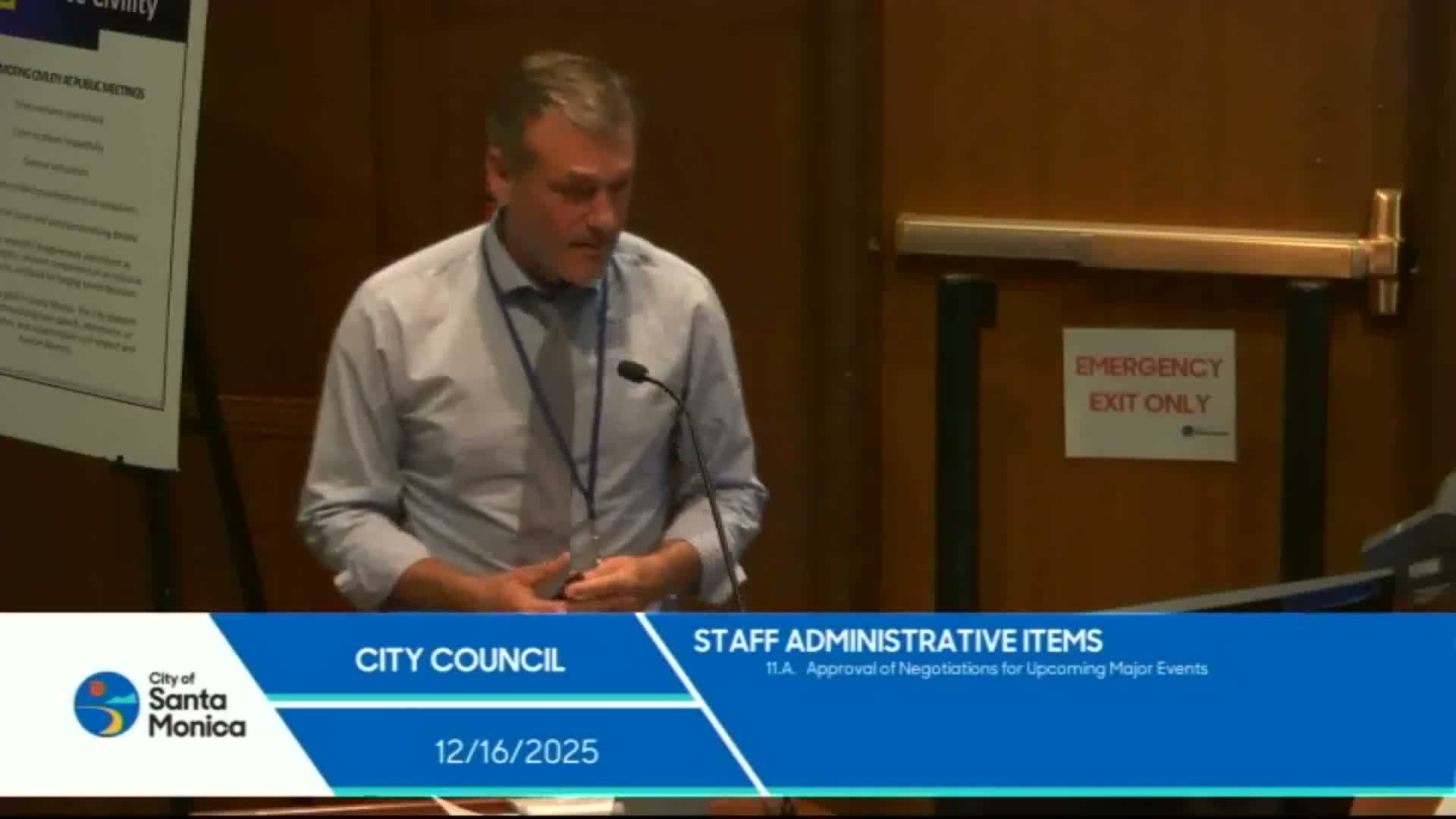 Santa Monica council authorizes staff to negotiate major‑events agreements for 2026–28