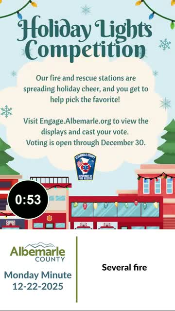 Albemarle County announces holiday lights contest at fire stations and honors Parks Director Bob Krickenberger on retirement