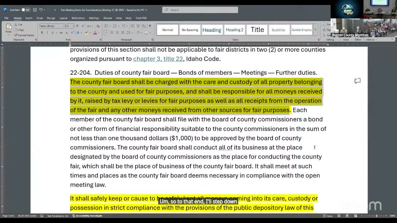Bonner County commissioners reverse reporting change for fair manager, seek written legal opinion