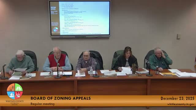 Whitley County BZA continues Vision Homes request for off‑premise construction signs after heated public testimony