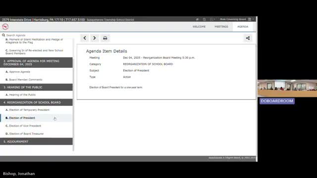 Susquehanna Township SD board reorganizes leadership; Ross and Hatcher chosen for president and vice president