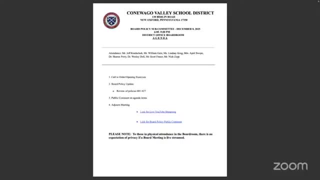 Conewago Valley policy subcommittee advances 600-series updates, defers student-activity revision