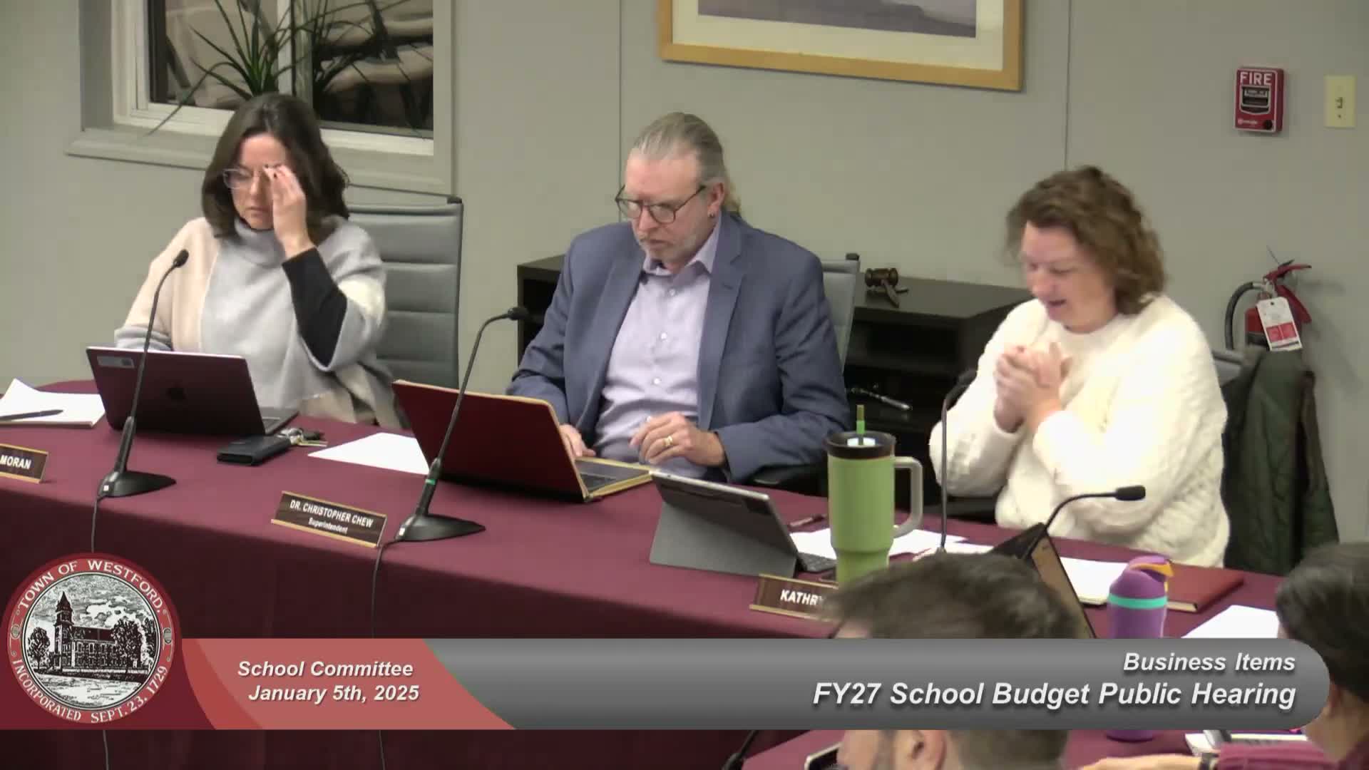 Westford School Committee opens FY27 budget hearing, warns of $465,000 FY28 shortfall