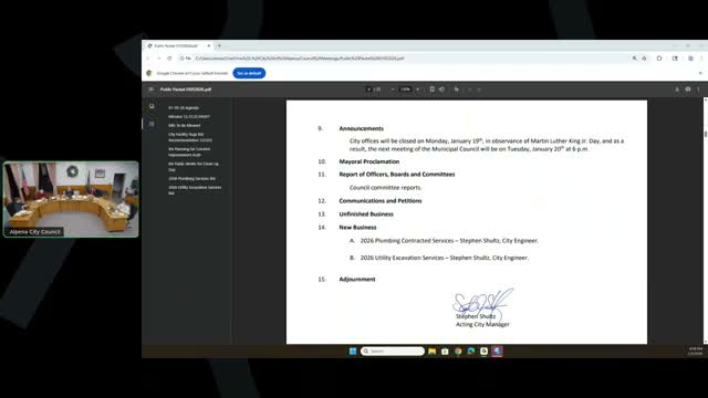 Alpena council approves consent agenda, awards multiple plumbing and excavation contracts