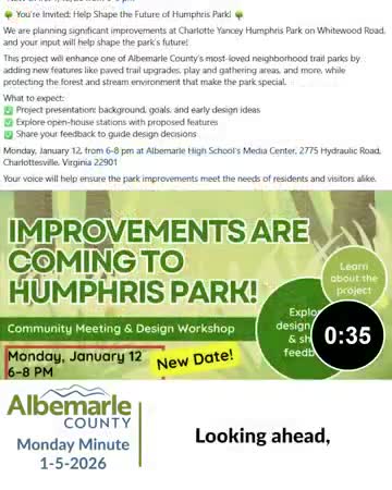 Albemarle County schedules Jan. 12 community meeting on Humphreys Park upgrades