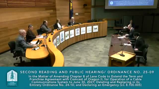 Lane County extends Comcast franchise ordinance to June 2027 while negotiations continue