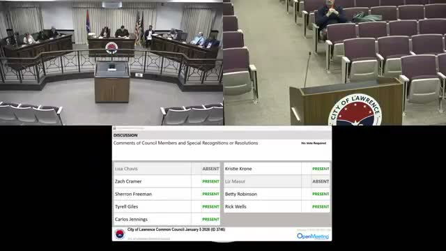 Lawrence City council elects Zach Kramer president, names Terrell Giles vice president and approves minutes