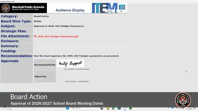 Marshall board adopts budget parameters to guide 2026–27 planning