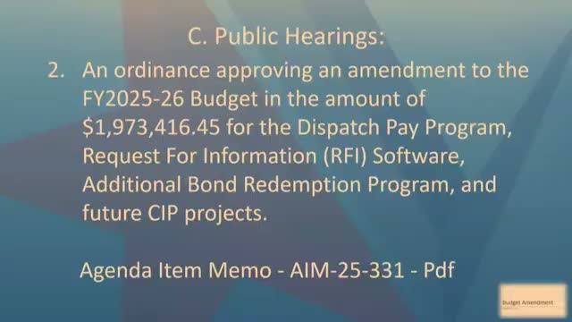Council approves $1.97 million budget amendment for dispatch pay, records software and bond redemption