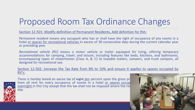 Council weighs visitor‑tax increase, RV spaces and a possible diversion to general fund