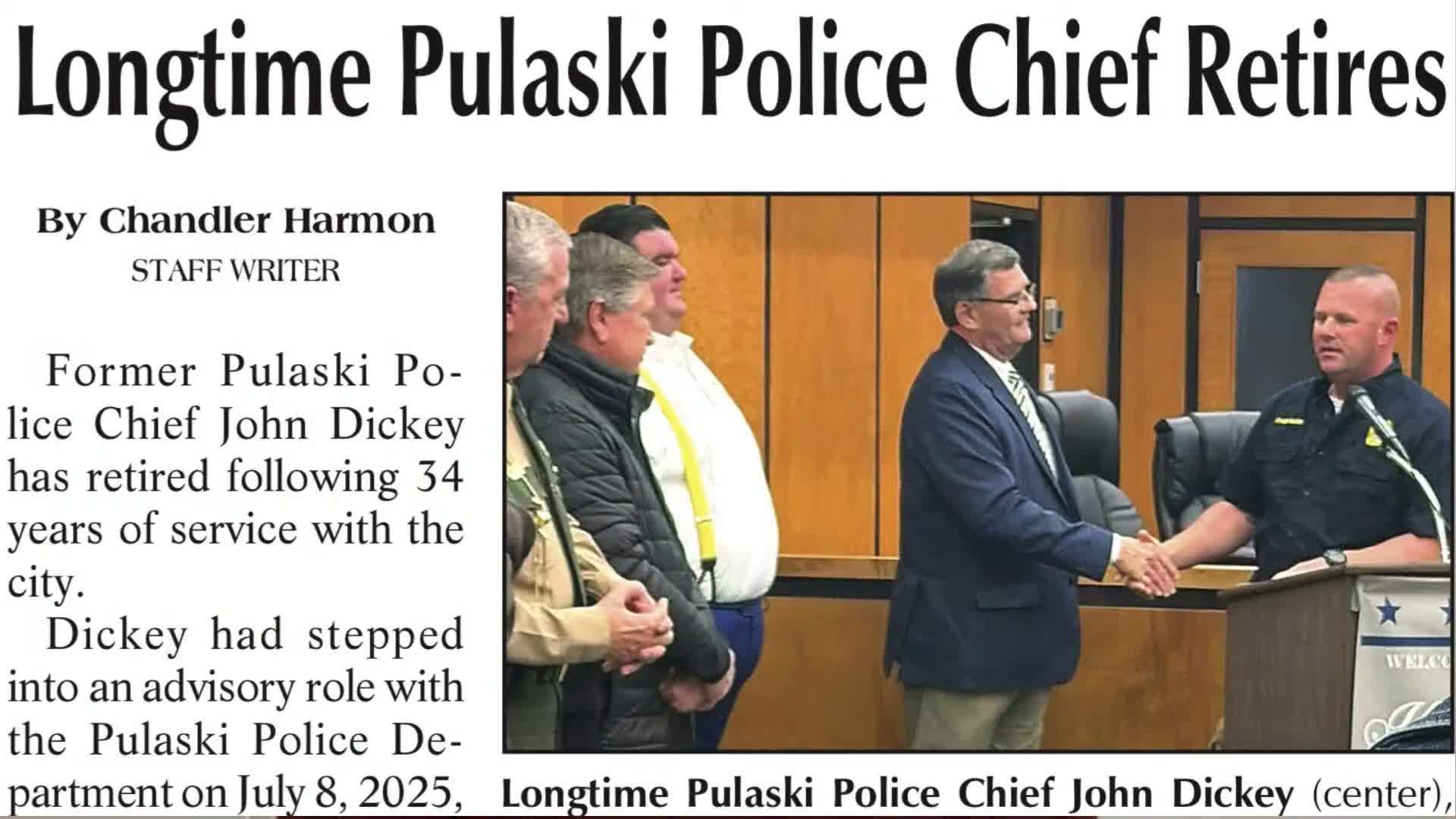 Pulaski Police Chief John Dickey retires after 34 years