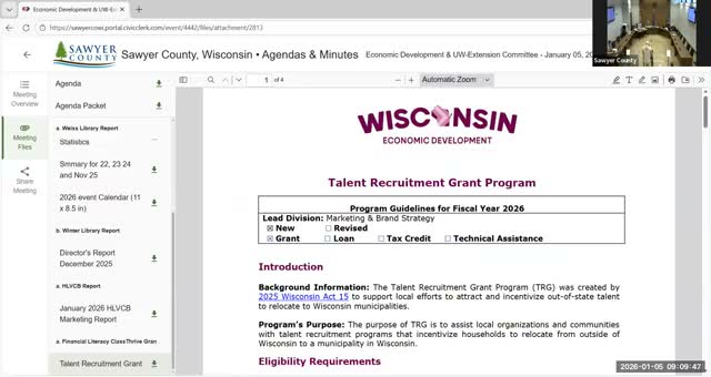 EDC highlights grant options including a Talent Recruitment state grant; county staff to follow up