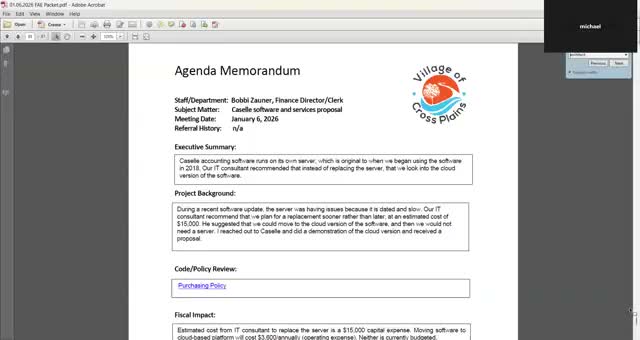 Finance committee weighs replacing aging server vs. moving accounting software to the cloud