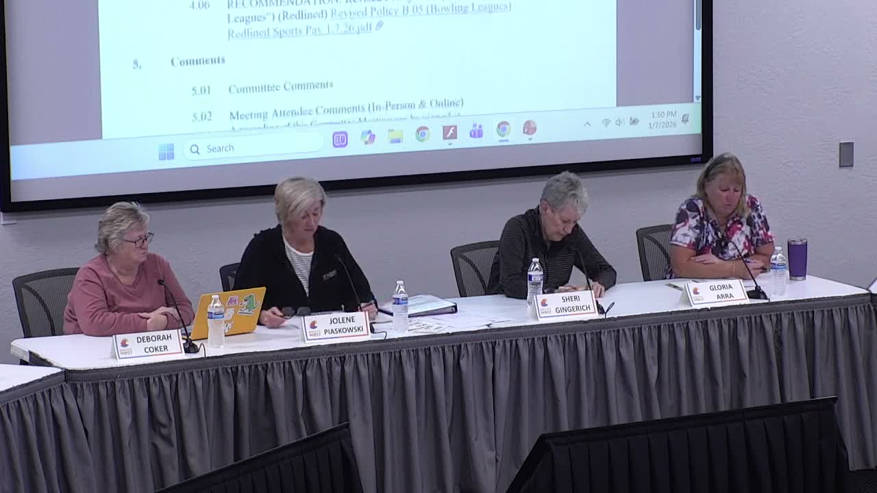 Committee reviews billiard lighting, pin replacements and back-wall designs for bowling alley