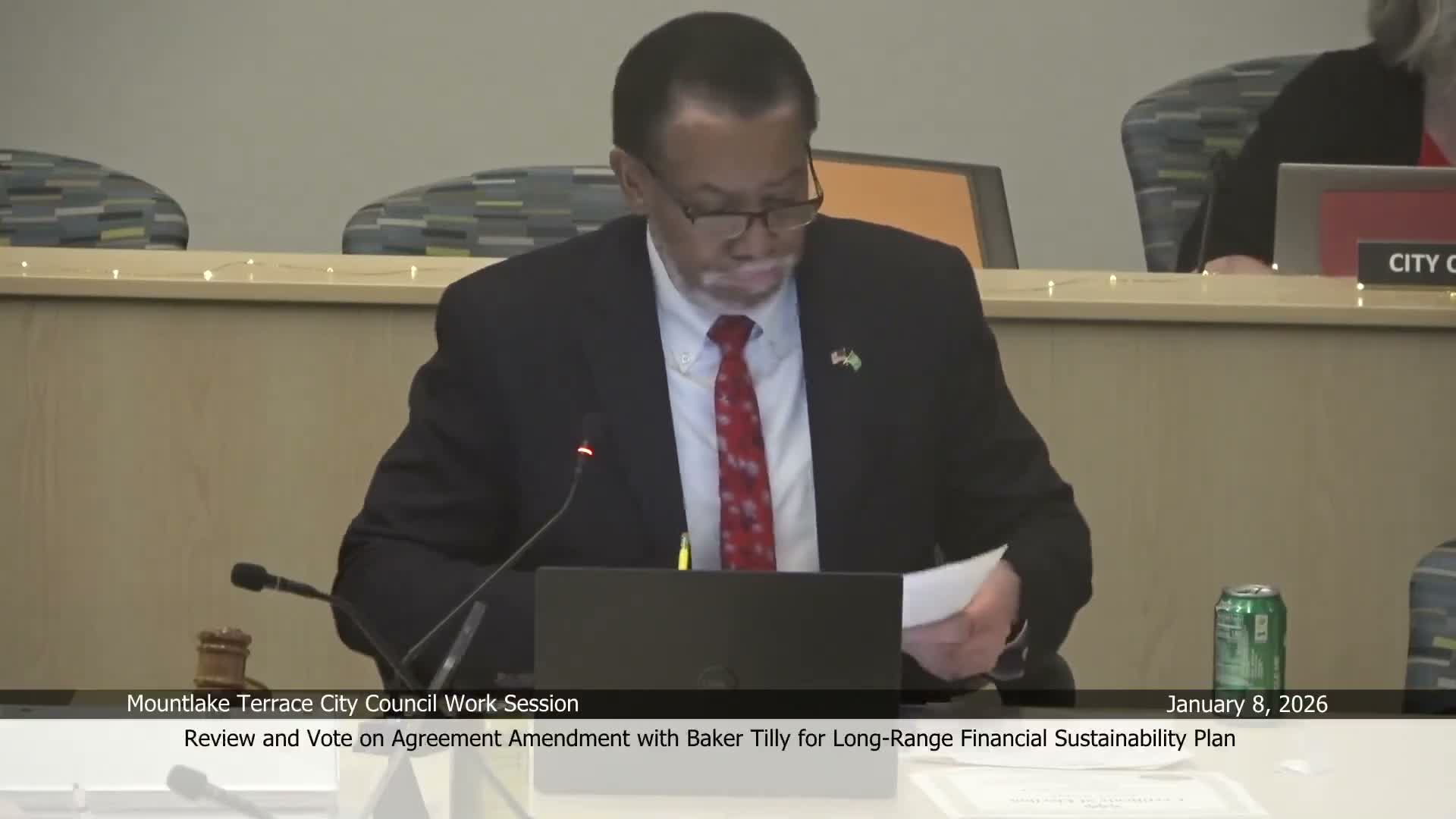 Mountlake Terrace council authorizes $8,000 Baker Tilly contract increase for fiscal sustainability work, 6–1