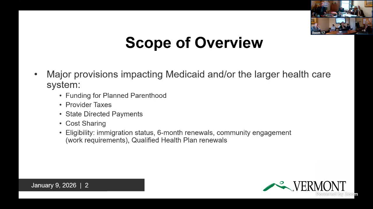 Vermont officials outline how federal HR 1 will reshape Medicaid eligibility, payments and outreach