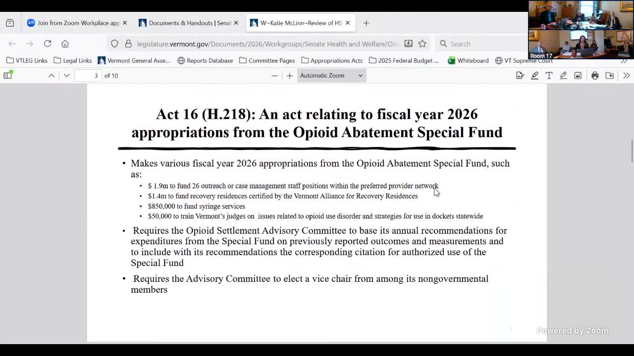 Committee details opioid‑abatement appropriations and tighter oversight of advisory committee