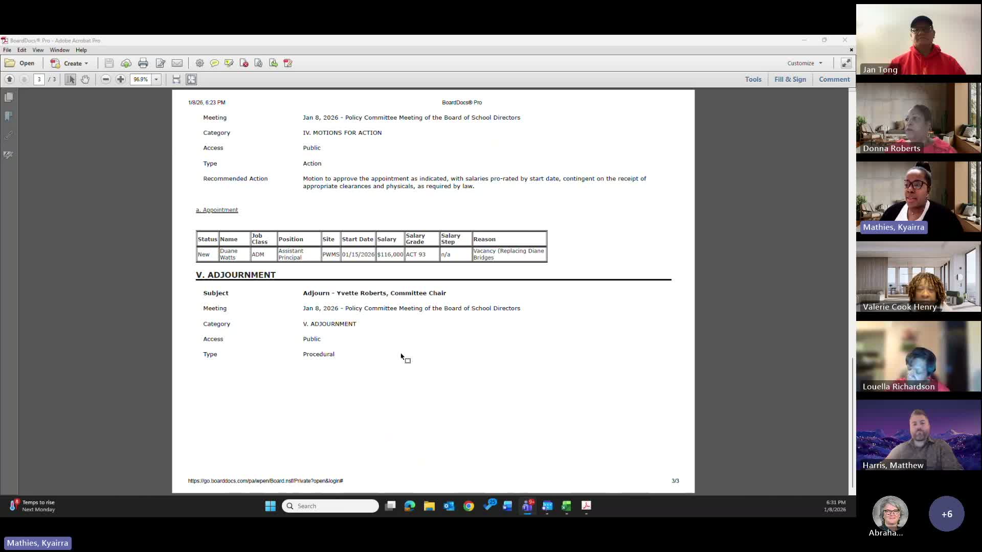 Policy committee approves appointments contingent on clearances