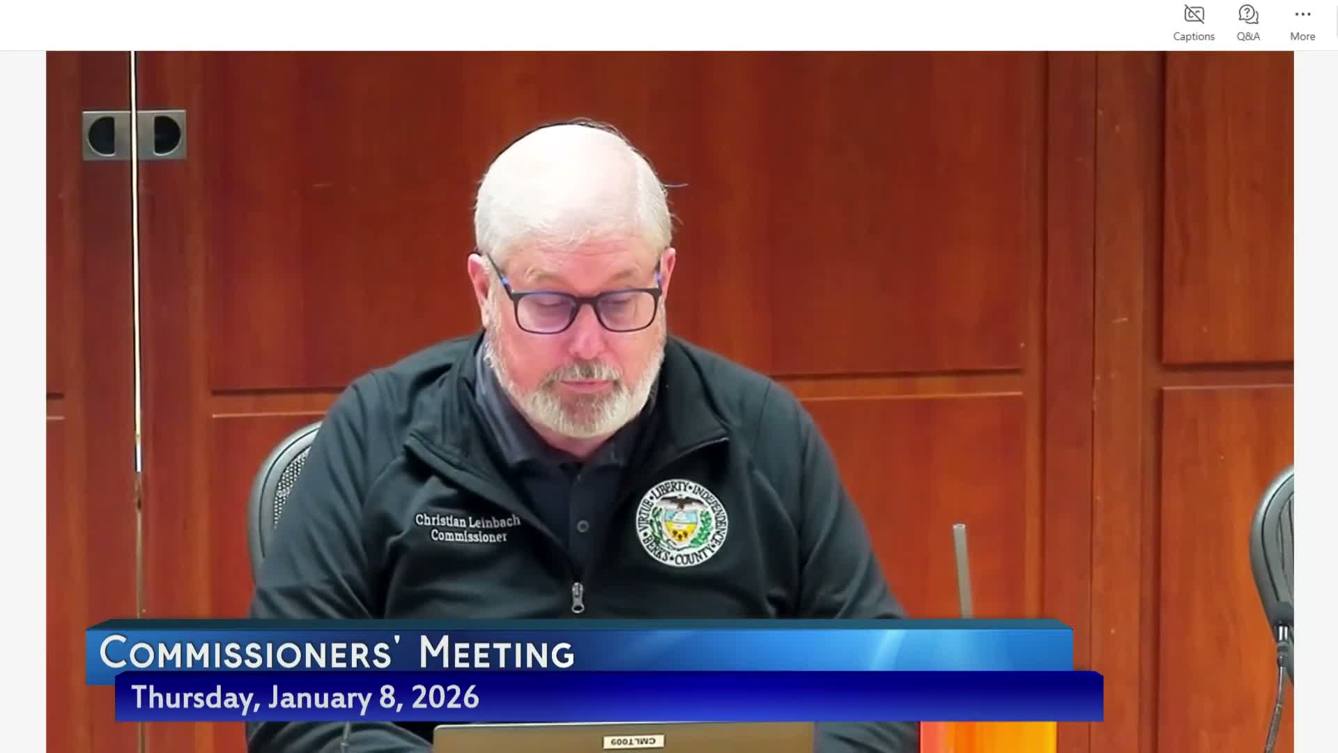 Berks County commissioners adopt agenda; consent package includes budget transfers, appointments and NextGen 9‑1‑1 grant