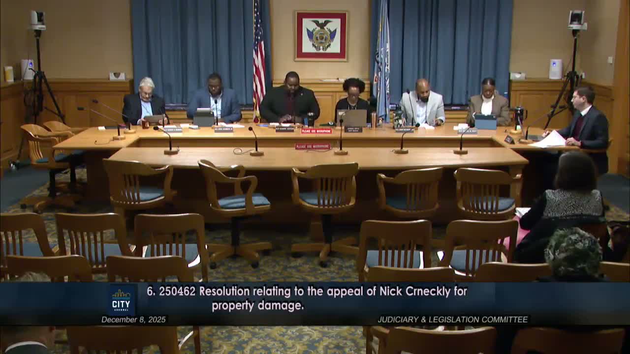 Judiciary and Legislation Committee recommends denial, refers multiple property-damage claims to full Common Council
