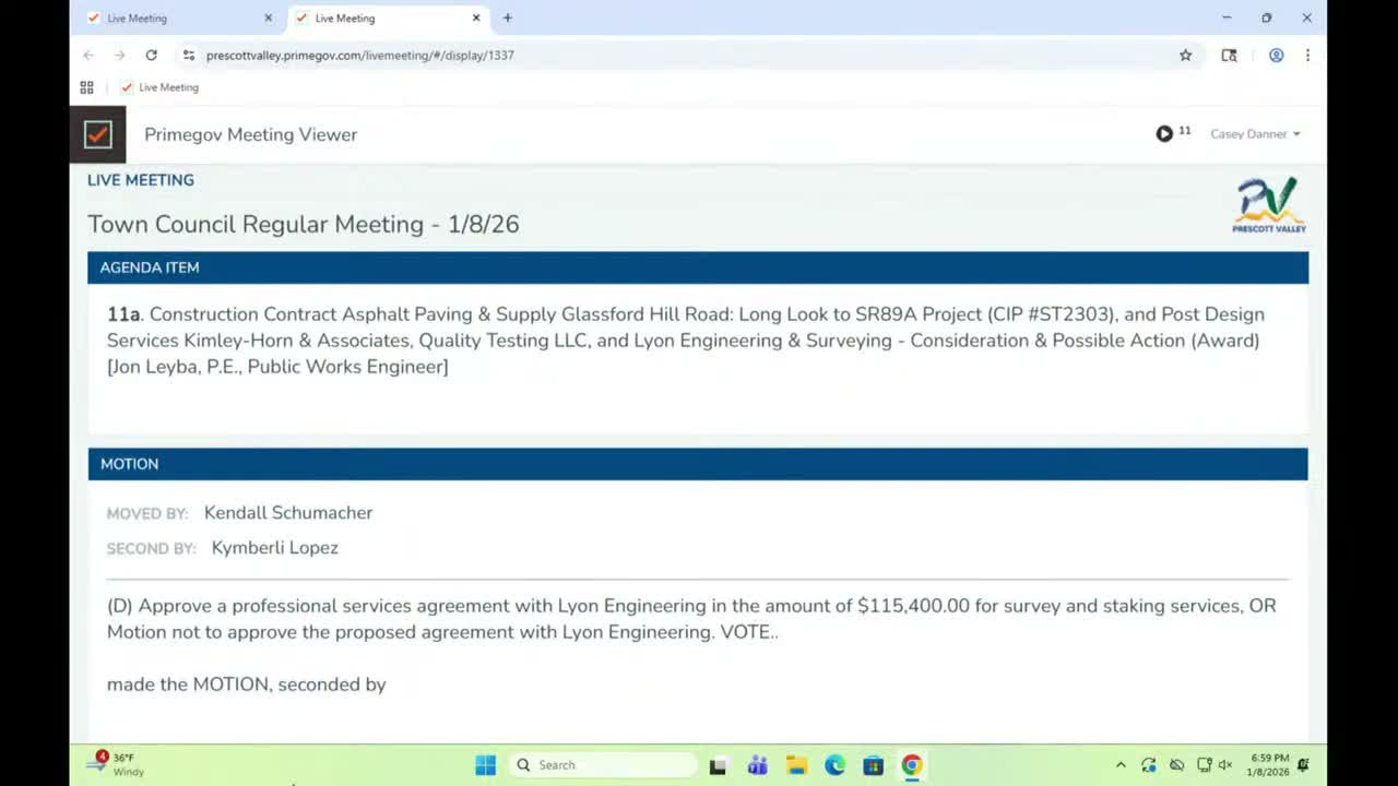 Prescott Valley council awards $16.3 million in construction and related contracts for Glassford Hill Road and approves $659,358 stormwater-recharge study