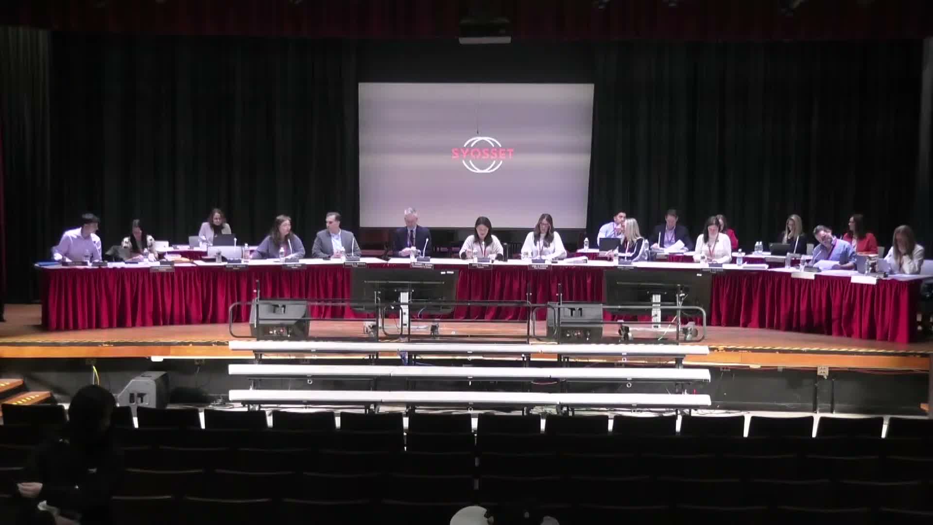 Syosset board approves consent agenda, adopts districtwide safety plan and authorizes service contracts including intermunicipal bus maintenance