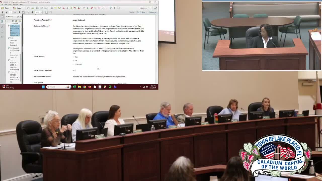 Town administrator contract prompts calls for formal evaluation; council tables vote to next meeting