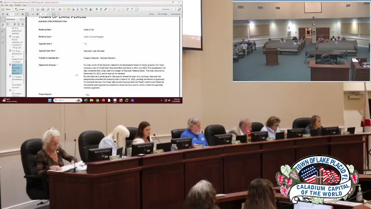 Town authorizes staff to proceed on $4 million loan renewal for sewer cash‑flow; council asks staff to seek better terms