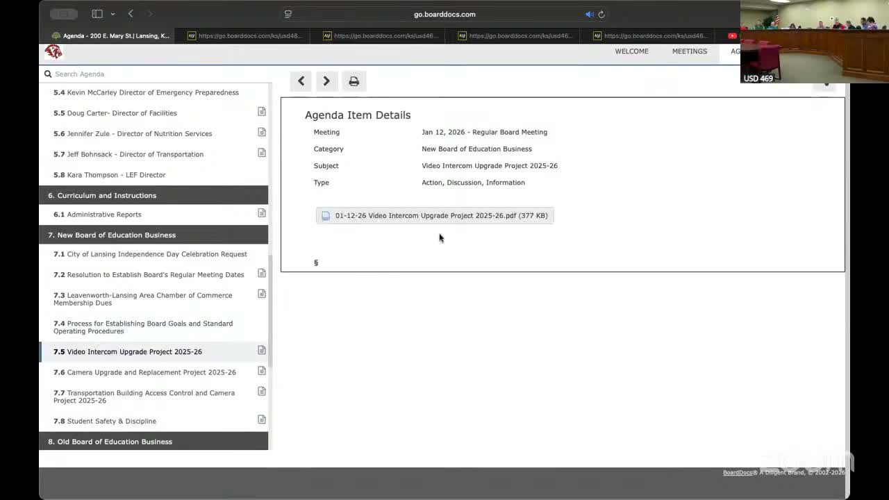 Board approves intercom and camera upgrades, and transportation building access control