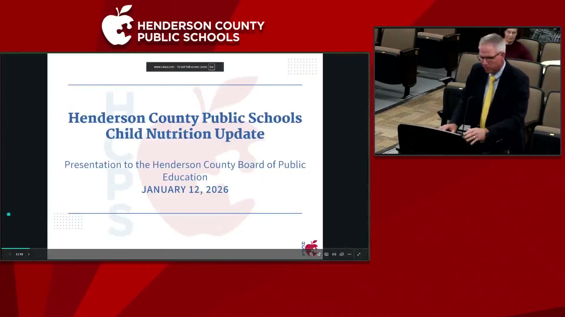 Henderson County board hears midyear child‑nutrition update; district to explore donation pot and staffing changes