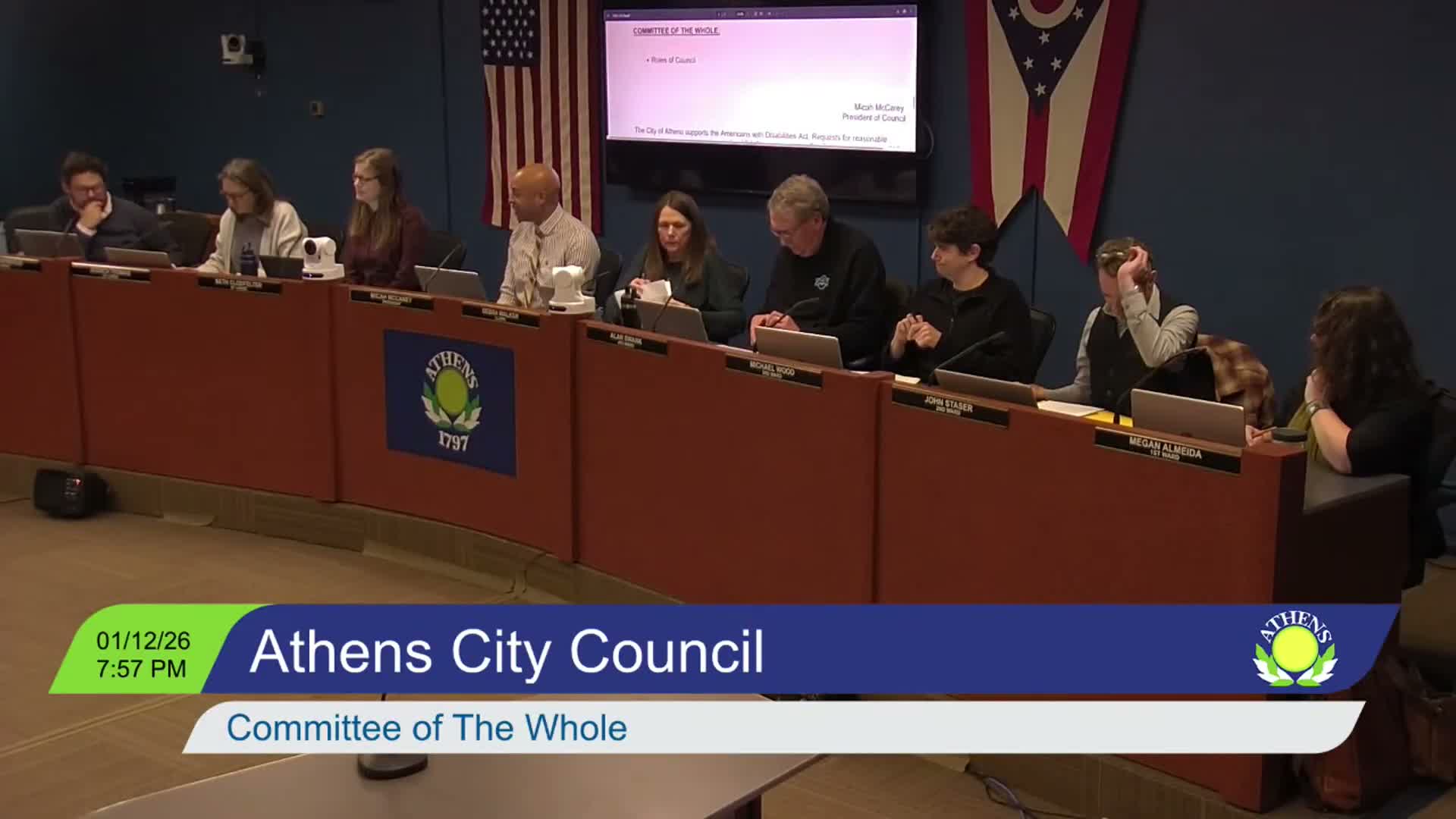 Committee of the Whole opens review of council rules; pledge, agenda approval and committee voting debated