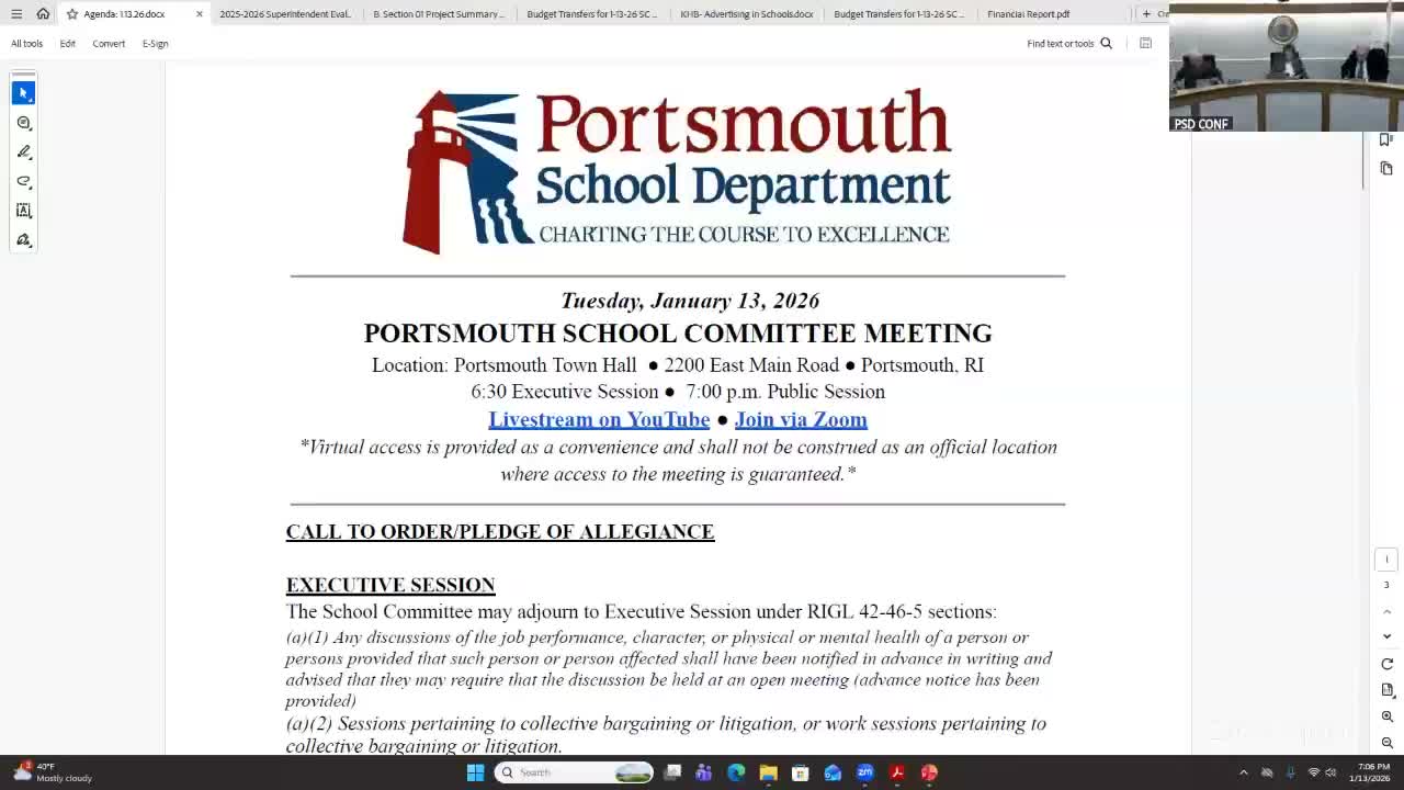 Votes at a glance: Portsmouth School Committee (Jan. 13) — unanimous actions on Stage 2, minutes and budget transfers