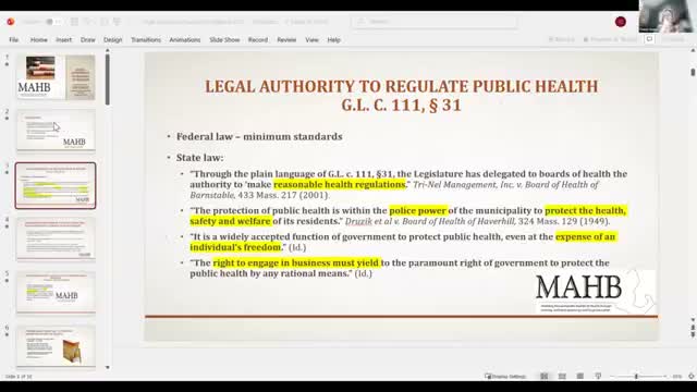 Nantucket Board of Health receives MAHB training on local public‑health authority, nuisance enforcement