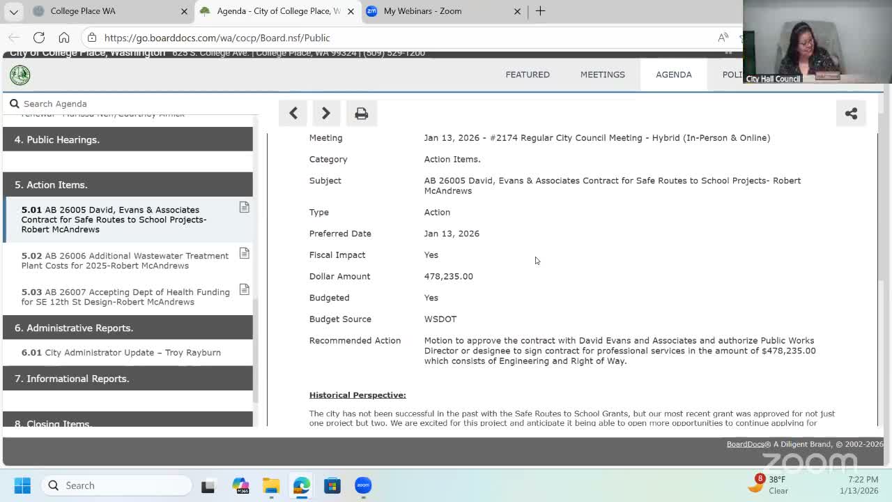 College Place council approves $478,235 Safe Routes to School contract for Davis and Sager projects