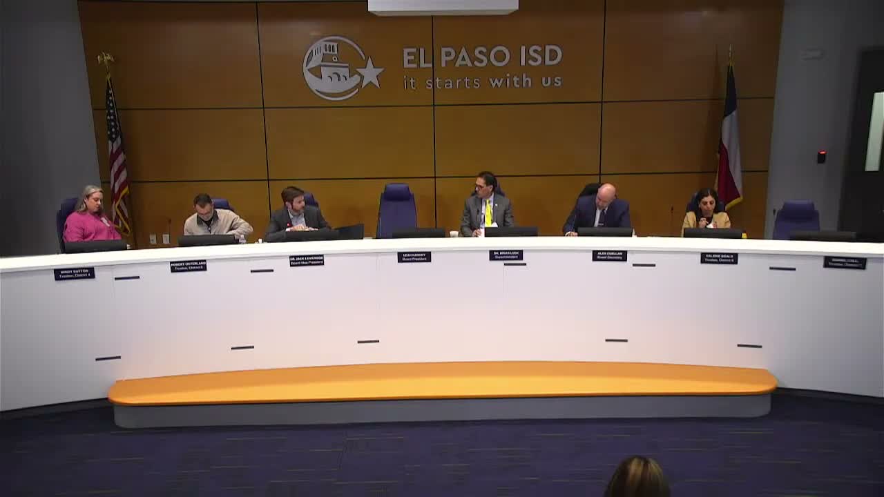 El Paso ISD finance update: adopted FY26 budget shows a small operating shortfall; staff outline budget calendar